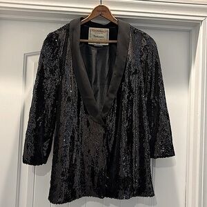 Anthropologie Cartonnier Black Sequin Blazer Crepe Jacket Size Small